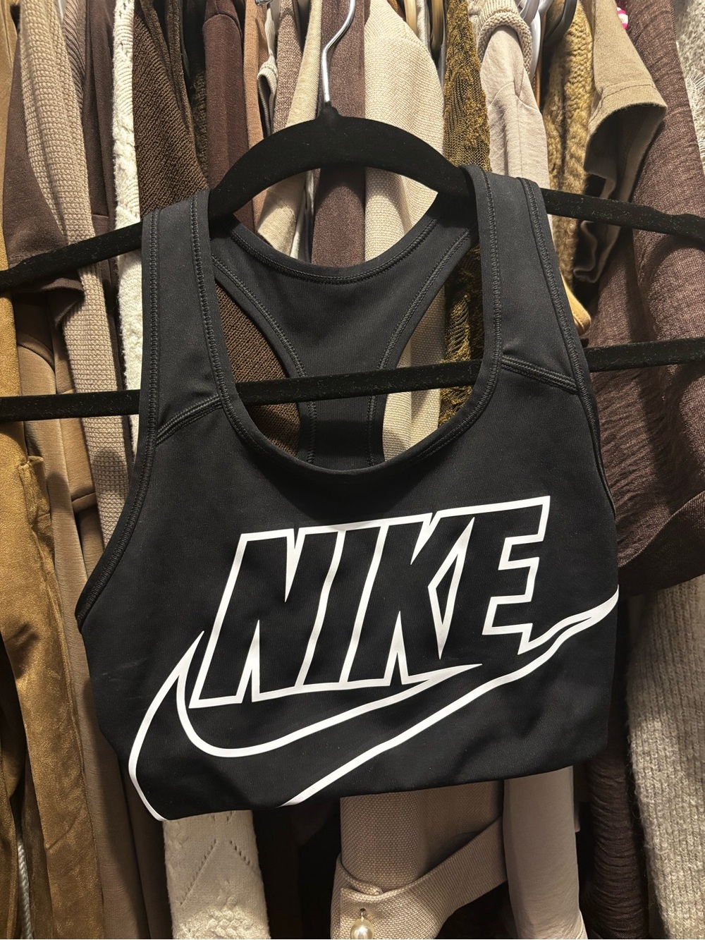Nike Black Sports Bra with White Logo - Racerback Activewear